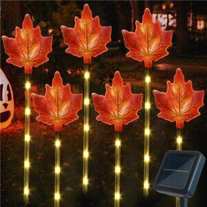 Fall Decor Solar Pathway Lights Outdoor Thanksgiving Decorations, 6 Pack Fall